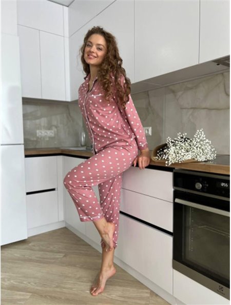 Зручна котонова теракотова піжама на ґудзиках в горошок 822211111 Ghazel фото - Luxbikini