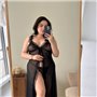 Довгий чорний пеньюар із сіточки та мереживом PLUS SIZE 162001111 Ghazel фото - Luxbikini