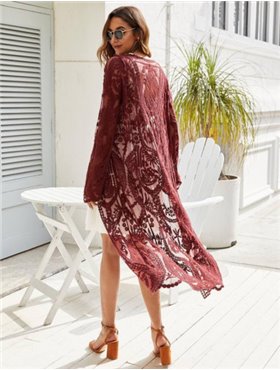 Рзкішна пляжна туніка з вишивкою в бордовому кольорі 329811111 Ghazel фото - Luxbikini