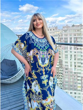 Розкішна максі сукня- туніка синя з золотом PLUS SIZE для відпочинку 874511111 Ghazel фото - Luxbikini