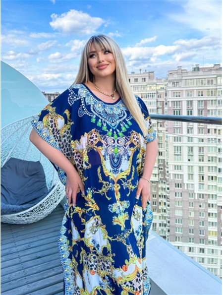 Розкішна максі сукня- туніка синя з золотом PLUS SIZE для відпочинку 874511111 Ghazel фото - Luxbikini
