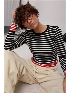 Приталений лонг у смужку - червоний цвет, ONE SIZE (є розміри) 9320  фото - Luxbikini
