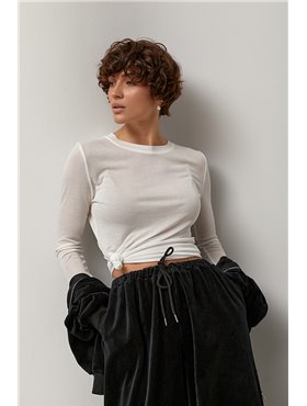 Однотонний сітчастий лонгслів - молочний цвет, ONE SIZE (є розміри) 6695  фото - Luxbikini