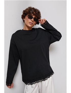 Оверсайз лонгслів з мереживними краями - чорний цвет, ONE SIZE (є розміри) 30897  фото - Luxbikini