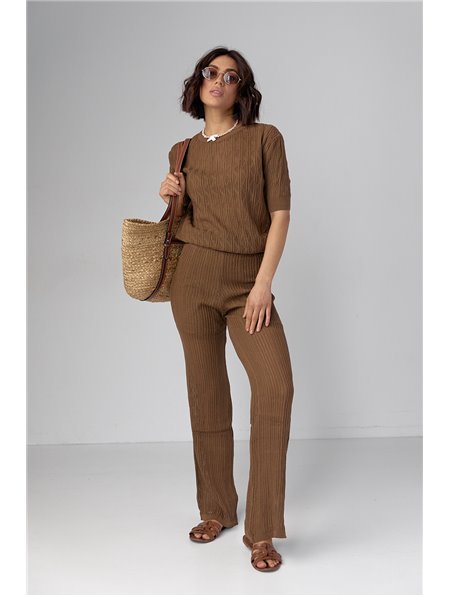 Жіночий костюм з ажурної в'язки - коричневий цвет, ONE SIZE (є розміри) 023128  фото - Luxbikini