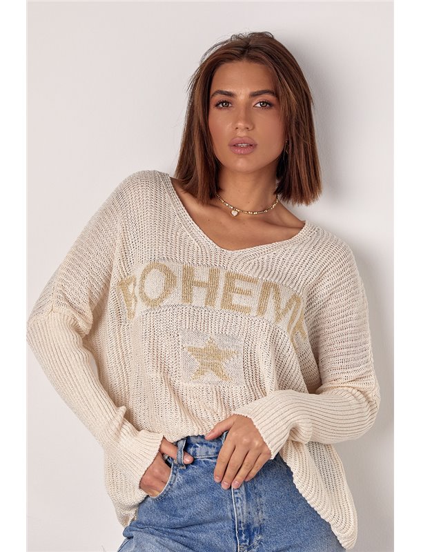В'язаний жіночий пуловер з написом Boheme - молочний цвет, ONE SIZE (є розміри) 241083 фото - Luxbikini