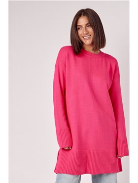 Жіноча в'язана туніка oversize із розрізами з боків - фуксія цвет, ONE SIZE (є розміри) 0270  фото - Luxbikini