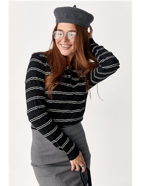 Кофта-поло на ґудзиках у косичку - чорний цвет, ONE SIZE (є розміри) 12213  фото - Luxbikini