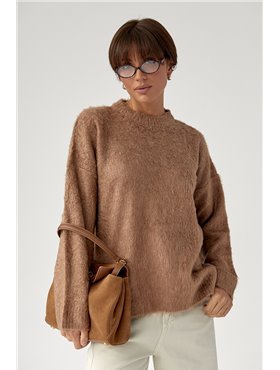 В'язаний светр із пухнастої пряжі - коричневий цвет, ONE SIZE (є розміри) 83250  фото - Luxbikini