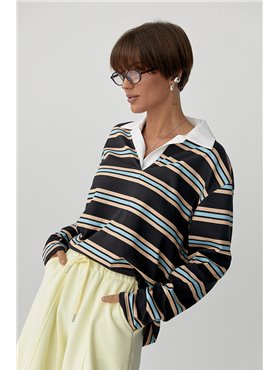 Смугастий лонг з комірцем поло - темно-коричневий цвет, ONE SIZE (є розміри) 251154  фото - Luxbikini