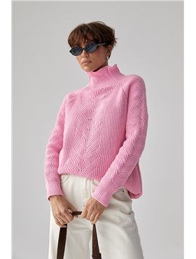 В'язаний жіночий светр із косичками - рожевий цвет, ONE SIZE (є розміри) 260525  фото - Luxbikini