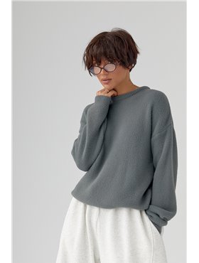 Светр з альпаки у вільному фасоні - сірий цвет, ONE SIZE (є розміри) 9055  фото - Luxbikini