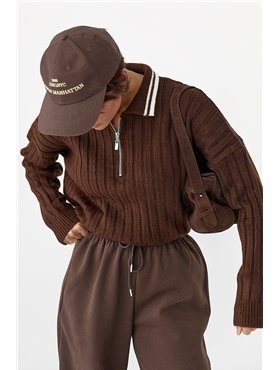 В'язана кофта-поло в широкий рубчик - коричневий цвет, ONE SIZE (є розміри) 8657  фото - Luxbikini