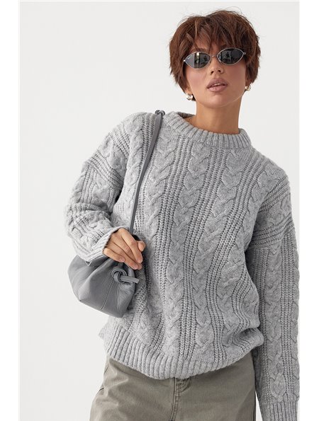 В'язана жіноча кофта в косички - сірий цвет, ONE SIZE (є розміри) 45190  фото - Luxbikini