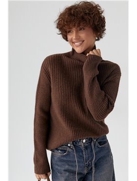 В'язаний гольф у рубчик - коричневий цвет, ONE SIZE (є розміри) 8856  фото - Luxbikini