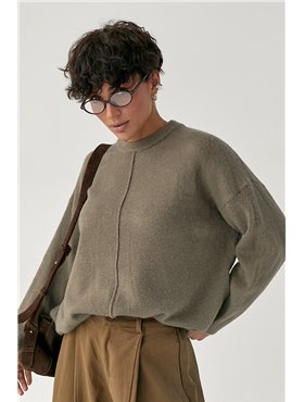 В'язана вільна кофта з декоративним швом - кавовий цвет, ONE SIZE (є розміри) 64098  фото - Luxbikini