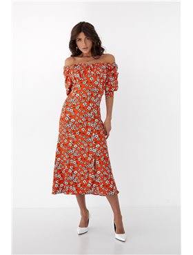 Довга сукня з пишними рукавами Crep - помаранчевий цвет, S (є розміри) 8115 Crep фото - Luxbikini