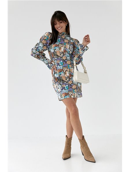 Сукня з квітковим принтом та рюшами hot fashion - блакитний цвет, L (є розміри) 23267 hot fashion фото - Luxbikini