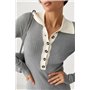 Довга трикотажна сукня-поло в рубчик - сірий цвет, ONE SIZE (є розміри) 12222  фото - Luxbikini