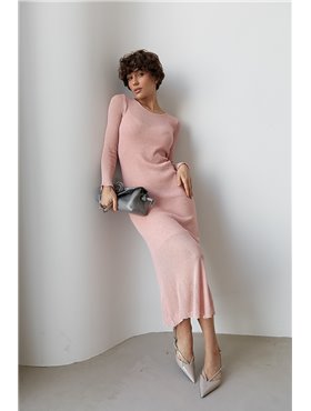 Довга приталена сітчаста сукня - пудра цвет, ONE SIZE (є розміри) 5223  фото - Luxbikini