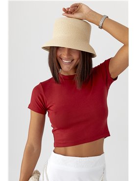 Однотонна футболка Massimo Dutti - темно-червоний цвет, L (є розміри) 17030  фото - Luxbikini