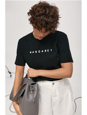 Трикотажна футболка з вишитим написом Margaret - чорний цвет, ONE SIZE (є розміри) 70200  фото - Luxbikini