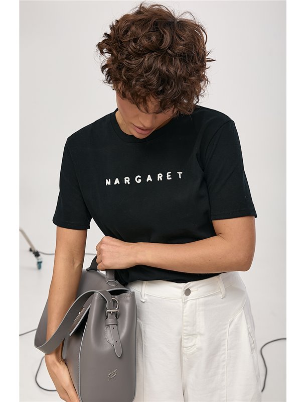 Трикотажна футболка з вишитим написом Margaret - чорний цвет, ONE SIZE (є розміри) 70200 фото - Luxbikini