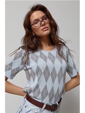 В'язана футболка з ромбами - блакитний цвет, ONE SIZE (є розміри) 12419  фото - Luxbikini