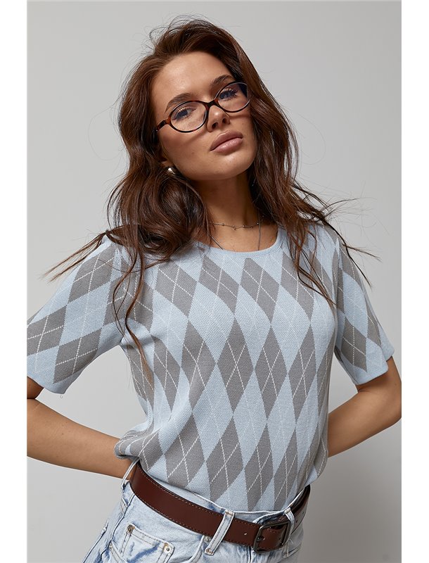 В'язана футболка з ромбами - блакитний цвет, ONE SIZE (є розміри) 12419 фото - Luxbikini