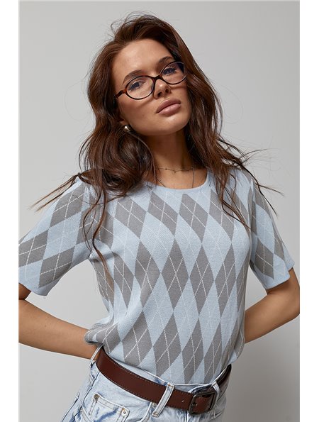 В'язана футболка з ромбами - блакитний цвет, ONE SIZE (є розміри) 12419  фото - Luxbikini