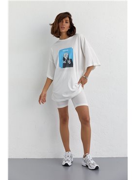 Костюм з футболкою oversize та велосипедками - молочний цвет, S (є розміри) 1318  фото - Luxbikini
