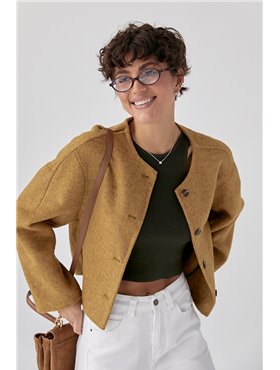 Коротке вовняне пальто - світло-коричневий цвет, ONE SIZE (є розміри) 2468  фото - Luxbikini