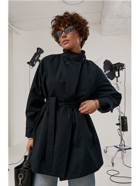 Жіночий тренч з поясом - темно-синій цвет, ONE SIZE (є розміри) 31160  фото - Luxbikini