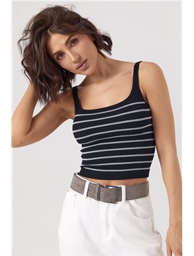 Коротка смугаста майка в рубчик - чорний цвет, ONE SIZE (є розміри) 5301  фото - Luxbikini