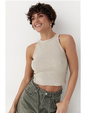 В'язана коротка майка в рубчик - бежевий цвет, ONE SIZE (є розміри) 24500  фото - Luxbikini