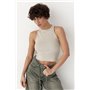 В'язана коротка майка в рубчик - бежевий цвет, ONE SIZE (є розміри) 24500  фото - Luxbikini