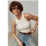 Приталена однотонна майка в рубчик - бежевий цвет, ONE SIZE (є розміри) 2387  фото - Luxbikini