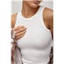 Приталена однотонна майка в рубчик - бежевий цвет, ONE SIZE (є розміри) 2387  фото - Luxbikini