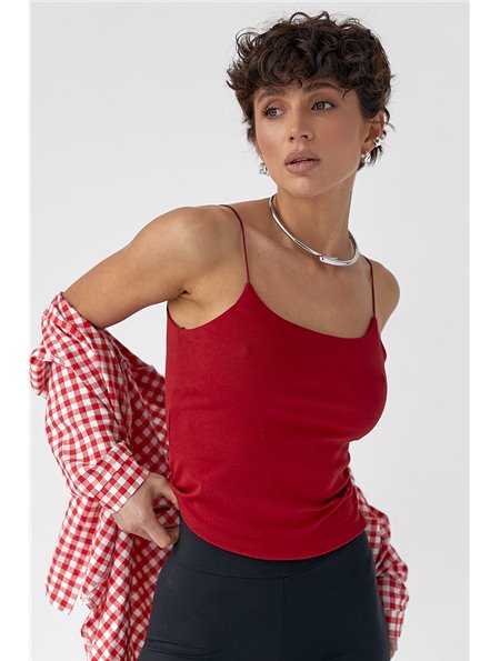 Однотонна майка на тонких бретелях - червоний цвет, ONE SIZE (є розміри) 6751  фото - Luxbikini