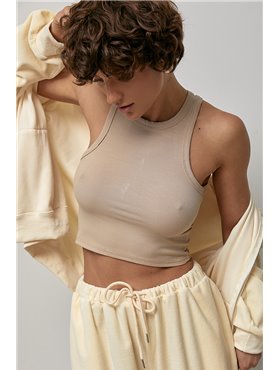 Коротка майка-борцовка в рубчик - бежевий цвет, ONE SIZE (є розміри) 3070  фото - Luxbikini