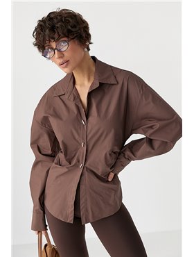 Класична однотонна сорочка з елегантними ґудзиками - коричневий цвет, ONE SIZE (є розміри) 25052  фото - Luxbikini