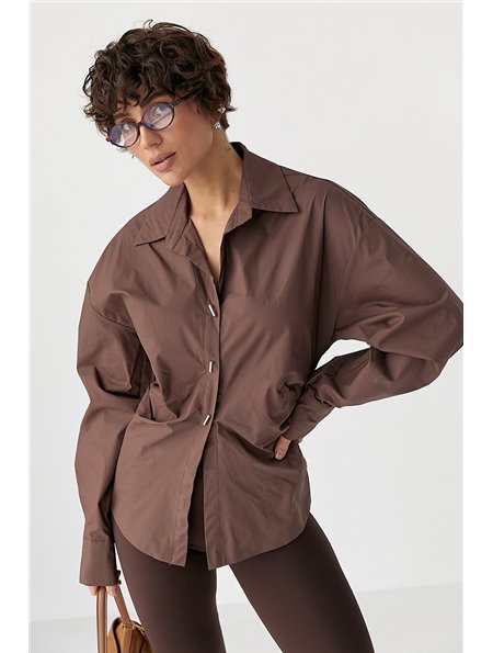Класична однотонна сорочка з елегантними ґудзиками - коричневий цвет, ONE SIZE (є розміри) 25052  фото - Luxbikini