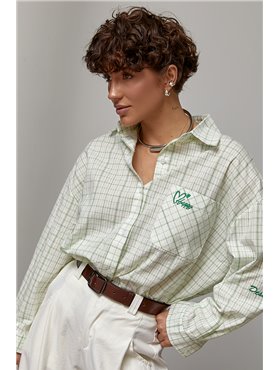 Сорочка в клітинку з вишитим написом на кишені - зелений цвет, ONE SIZE (є розміри) 9277  фото - Luxbikini