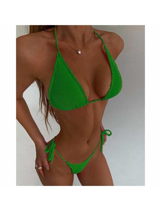 Купальник жатка на зав'язках M-L зелений X0000938-5 China фото - Luxbikini