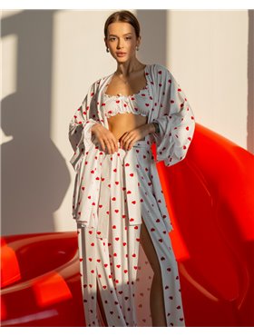 Домашній костюм "Afina" (халат+топ+штани) трикотаж двунитка Серця 4701 QC фото - Luxbikini
