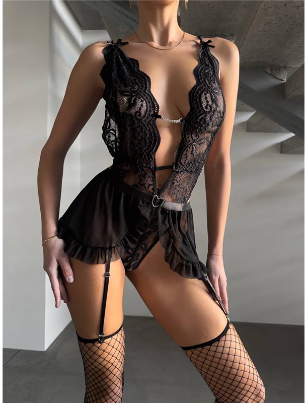Мереживний боді зі з'ємною спідницею 301/26-S Domino фото - Luxbikini