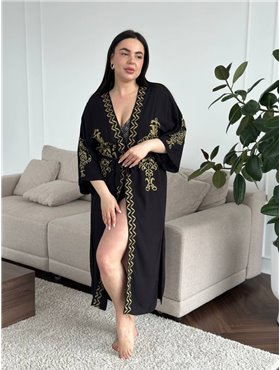 Чорна довга туніка накидка з вишивкою в східному стилі 125231111 Ghazel фото - Luxbikini