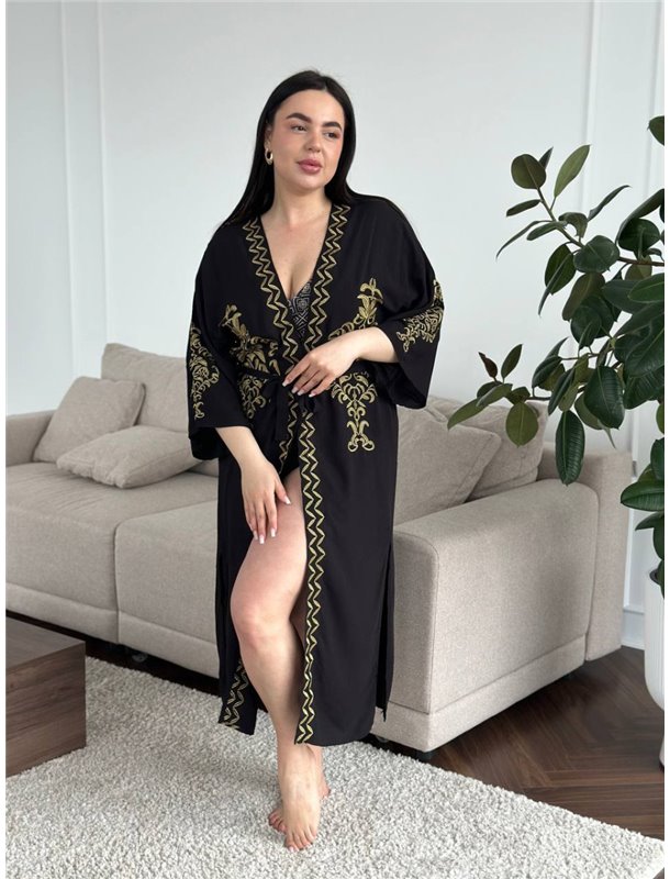 Чорна довга туніка накидка з вишивкою в східному стилі 125231111 Ghazel фото - Luxbikini