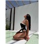 Суцільний купальник з білими акцентами та поясом 3020/127-S Domino фото - Luxbikini