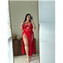 Еротичний боді PLUS SIZE зі спідничкою та шкіряними вставками на грудях червоний 163371111 Ghazel фото - Luxbikini